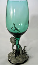 Pewter/Tin Sculpted Mermaid on Seabed Wrapped Around Aqua Wine Glass