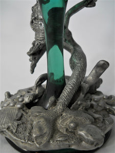Pewter/Tin Sculpted Mermaid on Seabed Wrapped Around Aqua Wine Glass