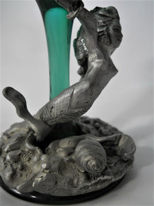  Pewter/Metal Sculpted Mermaid on Seabed Wrapped Around Aqua Wine Glass