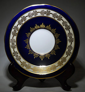 Aynsley England Cobalt Blue and Gold Floral Bone China Teacup and Saucer Pair. c.1934-1939