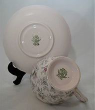 Royal Tuscan England Pink and Gray Chintz Bone China Teacup and Saucer Pair