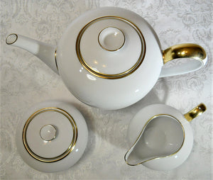 KPM Krister Contemporary Design White & Gold Teapot, Sugar Bowl, and Creamer Set