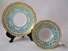 Royal Stafford England Bone China Aqua/ Turquoise and Gold Teacup and Saucer Pair, c.1952