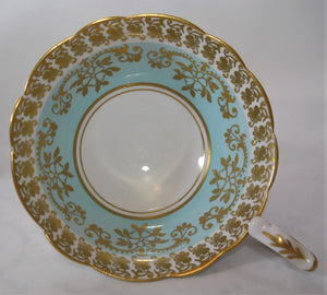 Royal Stafford England Bone China Aqua/ Turquoise and Gold Teacup and Saucer Pair, c.1952