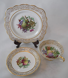Aynsley England Imperial Fruit and Gold 6-Piece Teacup, Saucer, and Plate Collection