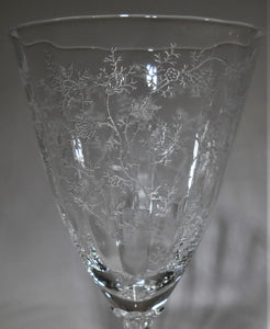 Fostoria Etched Crystal Glass Low Water Chintz Goblet Set of Seven