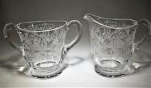 Viking/New Martinsville Prelude Etched Glass 3-Piece Creamer, Sugar and Tray Set