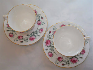 Majestic Choice England Roses Fine Bone 5-Piece China Cup and Saucer Pair w/Plate. c.1972