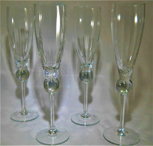 Pottery Barn Clear Blown Optic Champagne Flute and Opalescent Ball Stem Collection of Four