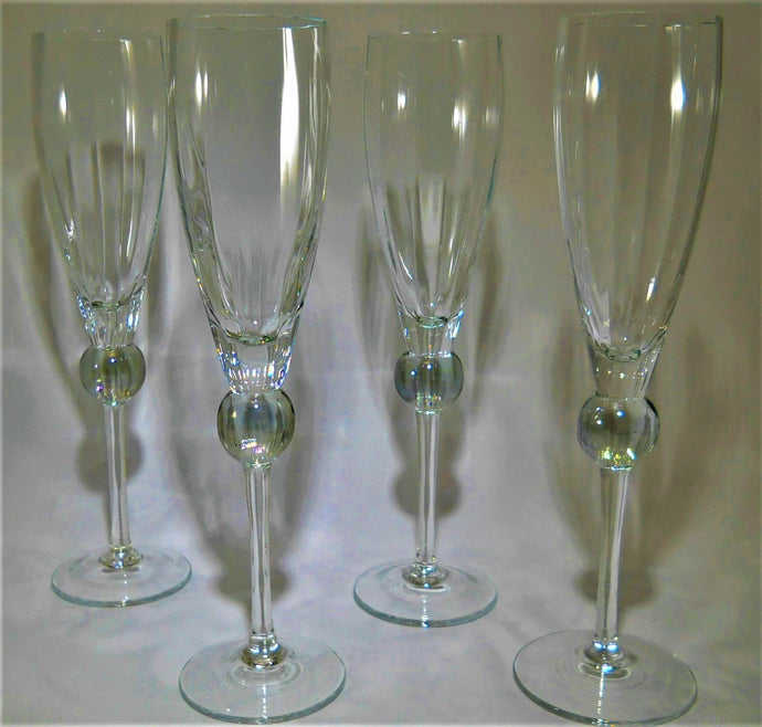 Pottery Barn Clear Blown Optic Champagne Flute and Opalescent Ball Stem Collection of Four