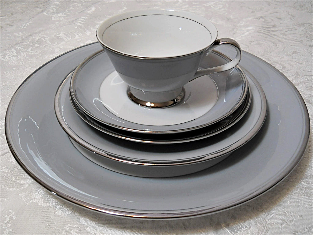  Grace China Graymont Gray/White with a Platinum Rim Dinnerware / Tableware Collection for Eight.