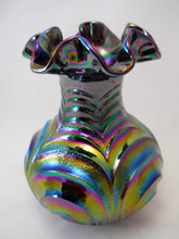 Fenton Amethyst Scroll Embossed Peacock Tail Carnival Glass Vase
