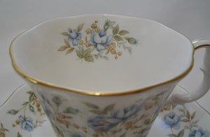 Royal Albert England Blue Gown Rose Chintz Series Bone China Teacup and Saucer Pair, 1982
