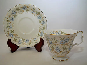 Royal Albert England Blue Gown Bone China Teacup and Saucer Pair, 1982