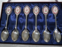 Silver Plated Pink and Rose Cameo Spoon Collection of Six