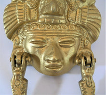 Vintage Large Gold Colored Aztec With Eagle Headdress Door Knocker
