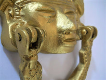 Vintage Large Gold Colored Aztec With Eagle Headdress Door Knocker
