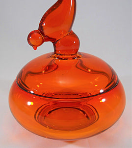 Viking Epic Persimmon Orange  Long Pulled Tail Bird Candy Box/ Dish by Viking Art Glass