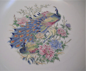 Toyo Japan Decorative Red Porcelain and Blue Peacock 10" Bowl.