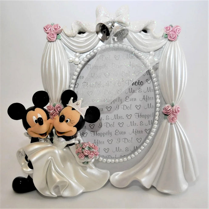 Disney Parks Authentic Original Mickey and Minnie Mouse Bride and Groom Wedding 4 x 6 Photo Frame