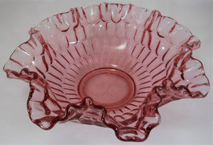 Fenton Glass Colonial Pink 12" Round Bowl and 6" Round Compote Thumbprint and Ruffled  Set