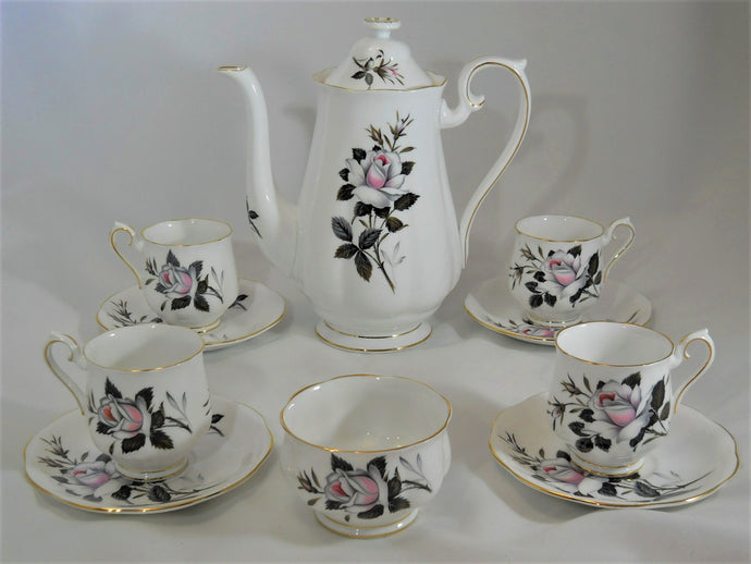 Royal Albert Queen's Messenger Coffee Pot and 4 Demitasse Cup Set and Sugar Bowl