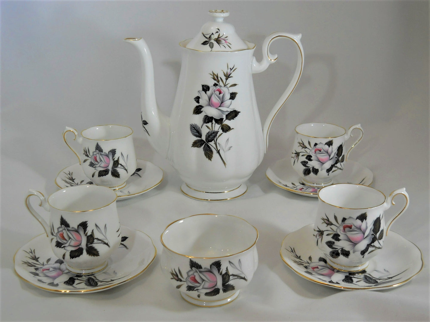 Royal Albert England Bone China Queen's Messenger Coffee Pot and 4