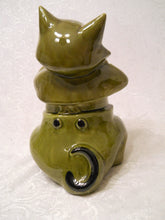 Retro 1950's Avocado Green Fancy Cat Cookie Jar by Doranne of California.