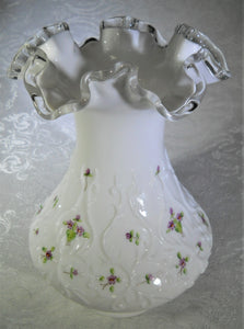 Fenton Violets in the Snow Vase w/Fern - Ruby Lane