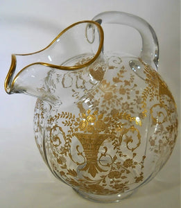 Cambridge Glass Co. Portia Gold Encrusted 80 oz. Tableware Water Ball Jug Pitcher, 1940-1949