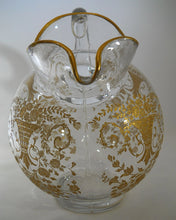 Cambridge Glass Co. Portia Gold Encrusted 80 oz. Water Ball Jug Tableware Pitcher, 1940-1949.