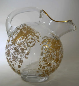 Cambridge Glass Co. Portia Gold Encrusted 80 oz. Water Ball Tableware Jug Pitcher, 1940-1949