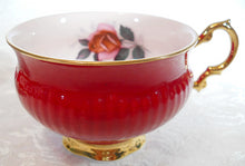 Elizabethan England Ruby Red and Pink Rose Hand Painted Fine Bone China Tea Cup/ Saucer Set