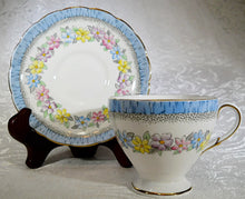 EB Foley England Pastel floral and Blue Border Bone China Tea Cup/ Saucer Set