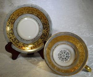  Winterling Bavaria Gray and Wide Gold Band Porcelain Teacup/Saucer Set