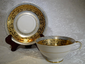  Winterling Bavaria Gray and Wide Gold Band Porcelain Teacup/Saucer Set