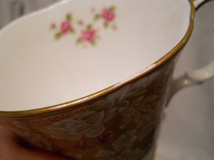 Royal Albert Victorian True Love Brown w/Lace and Roses Teacup & Saucer Set 1960-1970's