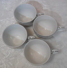 Mikasa Parchment Grey/Platinum Trim Fine China Teacup/Saucer Sets for Four