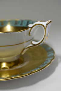 Royal Stafford Turquoise and Gold Gilt Bone China Teacup and Saucer Set. ENGLAND