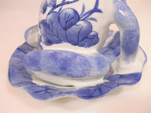 Blue and White Porcelain Frog on Lily Pad Figurine