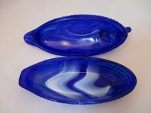 L.G. Wright Glass Co. Blue and White Slag Glass Two Part Atterbury Duck Covered Dish
