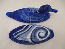 L.G. Wright Glass Co. Blue and White Slag Glass Two Part Atterbury Duck Covered Dish