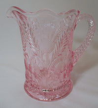 Mosser Glass Inverted Thistle Pink Cake Stand and Pitcher. USA.