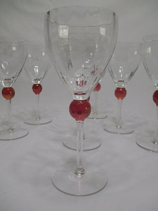 Pottery Barn Clear Blown Optic Water Goblet and Pink Ball Stem Collection of Nine