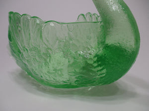 Cambridge Glass 9"Long Light Emerald Vaseline Glass Swan Candy/ Bon Bon Dish, RARE. c. 1939-1954