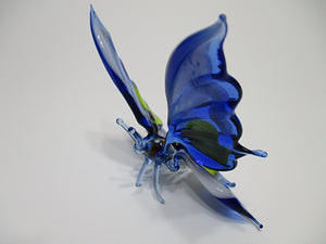 Blue, White, and Yellow Blown Glass Butterfly Figurine