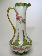 Limoges GDA Gerard Dufraisseix and Abbott Green/Gold with Pink Roses Chocolate Pot w/o Lid. c.1937-1941
