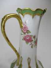 Limoges GDA Gerard Dufraisseix and Abbott Green/Gold with Pink Roses Chocolate Pot w/o Lid. c.1937-1941