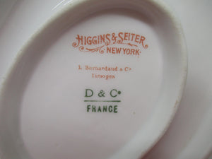 Bernardaud and Co. for Higgins and Seiter New York Antique Limoges Gravy Bowl. c. 1894-1915