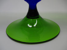 Italian Mid-Century Green Draped Optic and Blue Ring Art Glass Vase Set of Two
